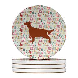 4 x 4 in. Unisex Irish Setter Merry Christmas Large Sandstone Coasters, Multi Color - Pack of 4