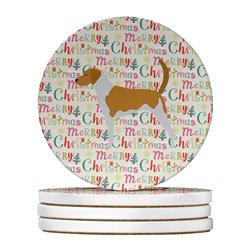 4 x 4 in. Unisex American Foxhound Merry Christmas Large Sandstone Coasters, Multi Color - Pack of 4