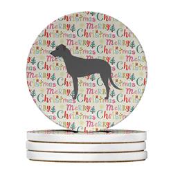 4 x 4 in. Unisex Irish Wolfhound Merry Christmas Large Sandstone Coasters, Multi Color - Pack of 4