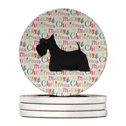 4 x 4 in. Unisex Scottish Terrier Merry Christmas Large Sandstone Coasters, Multi Color - Pack of 4
