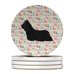 4 x 4 in. Unisex Skye Terrier Merry Christmas Large Sandstone Coasters, Multi Color - Pack of 4