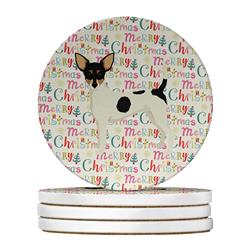 4 x 4 in. Unisex Toy Fox Terrier Merry Christmas Large Sandstone Coasters, Multi Color - Pack of 4