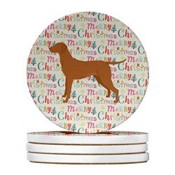 4 x 4 in. Unisex Vizsla Merry Christmas Large Sandstone Coasters, Multi Color - Pack of 4