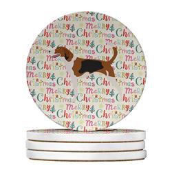 4 x 4 in. Unisex American Foxhound Merry Christmas Large Sandstone Coasters, Multi Color - Pack of 4