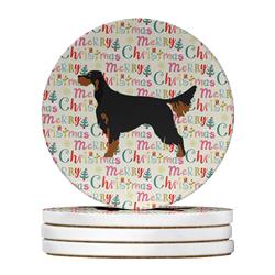 4 x 4 in. Unisex Gordon Setter Merry Christmas Large Sandstone Coasters, Multi Color - Pack of 4