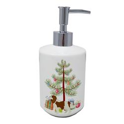7 x 3.5 in. Unisex Cavalier Spaniel Christmas Tree Ceramic Soap Dispenser