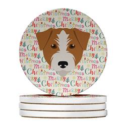 4 x 4 in. Unisex Kromfohrlander Merry Christmas Large Sandstone Coasters, Multi Color - Pack of 4