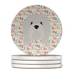 4 x 4 in. Unisex Lhasa Apso Merry Christmas Large Sandstone Coasters, Multi Color - Pack of 4