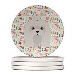 4 x 4 in. Unisex Maltese Merry Christmas Large Sandstone Coasters, Multi Color - Pack of 4