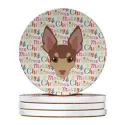 4 x 4 in. Unisex Miniature Fox Terrier Merry Christmas Large Sandstone Coasters, Multi Color - Pack of 4