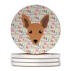 4 x 4 in. Unisex Miniature Pinscher Merry Christmas Large Sandstone Coasters, Multi Color - Pack of 4