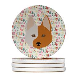 4 x 4 in. Unisex Nordic Spitz Merry Christmas Large Sandstone Coasters, Multi Color - Pack of 4