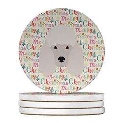 4 x 4 in. Unisex Poodle Merry Christmas Large Sandstone Coasters, Multi Color - Pack of 4