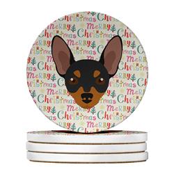 4 x 4 in. Unisex Prague Ratter Merry Christmas Large Sandstone Coasters, Multi Color - Pack of 4