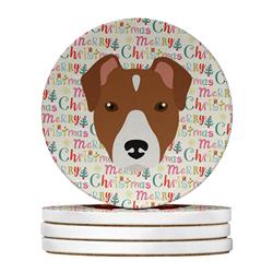 4 x 4 in. Unisex Rat Terrier Merry Christmas Large Sandstone Coasters, Multi Color - Pack of 4