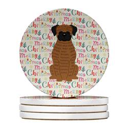 4 x 4 in. Unisex Merry Christmas Brindle Boxer Large Sandstone Coasters, Multi Color - Pack of 4
