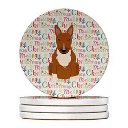 4 x 4 in. Unisex Merry Christmas Bull Terrier Red Large Sandstone Coasters, Multi Color - Pack of 4