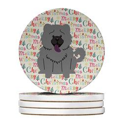 4 x 4 in. Unisex Merry Christmas Chow Chow Blue Large Sandstone Coasters, Multi Color - Pack of 4