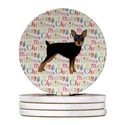 4 x 4 in. Unisex Miniature Pinscher Merry Christmas Large Sandstone Coasters - Pack of 4