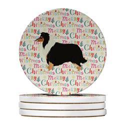 4 x 4 in. Unisex Collie Merry Christmas Large Sandstone Coasters, Multi Color - Pack of 4