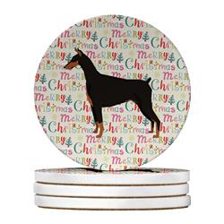 4 x 4 in. Unisex Doberman Pinscher Merry Christmas Large Sandstone Coasters, Multi Color - Pack of 4