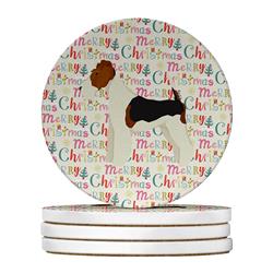 4 x 4 in. Unisex Fox Terrier Merry Christmas Large Sandstone Coasters, Multi Color - Pack of 4