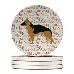 4 x 4 in. Unisex German Shepherd Merry Christmas Large Sandstone Coasters, Multi Color - Pack of 4