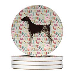4 x 4 in. Unisex German Shorthaired Pointer Merry Christmas Large Sandstone Coasters, Multi Color - Pack of 4