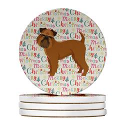4 x 4 in. Unisex Brussels Griffon Merry Christmas Large Sandstone Coasters, Multi Color - Pack of 4