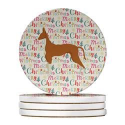 4 x 4 in. Unisex Ibizan Hound Merry Christmas Large Sandstone Coasters, Multi Color - Pack of 4