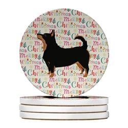 4 x 4 in. Unisex Lancashire Terrier Merry Christmas Large Sandstone Coasters, Multi Color - Pack of 4