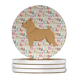 4 x 4 in. Unisex Norwich Terrier Merry Christmas Large Sandstone Coasters, Multi Color - Pack of 4