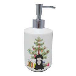 7 x 3.5 in. Unisex Black & White Cyprus Poodle Christmas Tree Ceramic Soap Dispenser