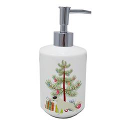 7 x 3.5 in. Unisex Black & White Bull Terrier Christmas Tree Ceramic Soap Dispenser