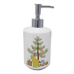 7 x 3.5 in. Unisex Border Canary Merry Christmas Ceramic Soap Dispenser