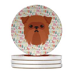4 x 4 in. Unisex Brussels Griffon Merry Christmas Large Sandstone Coasters, Multi Color - Pack of 4