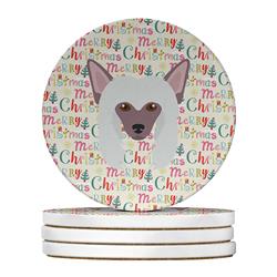 4 x 4 in. Unisex Chinese Crested Merry Christmas Large Sandstone Coasters, Multi Color - Pack of 4