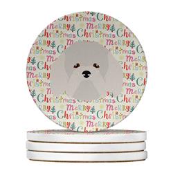 4 x 4 in. Unisex Coton de Tulear Merry Christmas Large Sandstone Coasters, Multi Color - Pack of 4