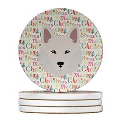 4 x 4 in. Unisex Danish Spitz Merry Christmas Large Sandstone Coasters, Multi Color - Pack of 4