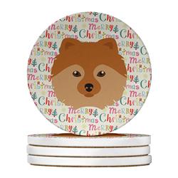 4 x 4 in. Unisex German Spitz Merry Christmas Large Sandstone Coasters, Multi Color - Pack of 4