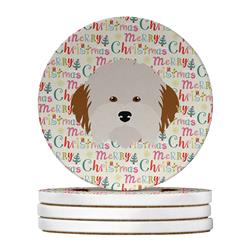 4 x 4 in. Unisex Havanese Dog Merry Christmas Large Sandstone Coasters, Multi Color - Pack of 4