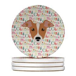 4 x 4 in. Unisex Italian Greyhound Merry Christmas Large Sandstone Coasters, Multi Color - Pack of 4