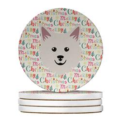 4 x 4 in. Unisex Italian Spitz Merry Christmas Large Sandstone Coasters, Multi Color - Pack of 4