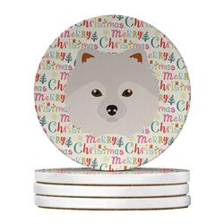 4 x 4 in. Unisex Japanese Spitz Merry Christmas Large Sandstone Coasters, Multi Color - Pack of 4