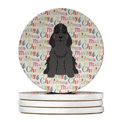 4 x 4 in. Unisex Merry Christmas Cocker Spaniel Black Large Sandstone Coasters, Multi Color - Pack of 4