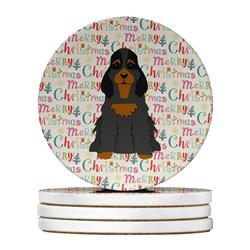 4 x 4 in. Unisex Merry Christmas Cocker Spaniel Black & Tan Large Sandstone Coasters, Multi Color - Pack of 4
