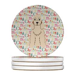 4 x 4 in. Unisex Merry Christmas Cocker Spaniel Buff Large Sandstone Coasters, Multi Color - Pack of 4