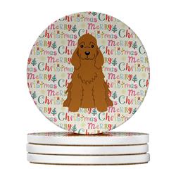 4 x 4 in. Unisex Merry Christmas Cocker Spaniel Red Large Sandstone Coasters, Multi Color - Pack of 4
