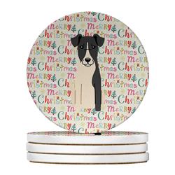4 x 4 in. Unisex Merry Christmas Smooth Fox Terrier Large Sandstone Coasters, Multi Color - Pack of 4