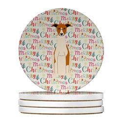 4 x 4 in. Unisex Merry Christmas Whippet Large Sandstone Coasters, Multi Color - Pack of 4